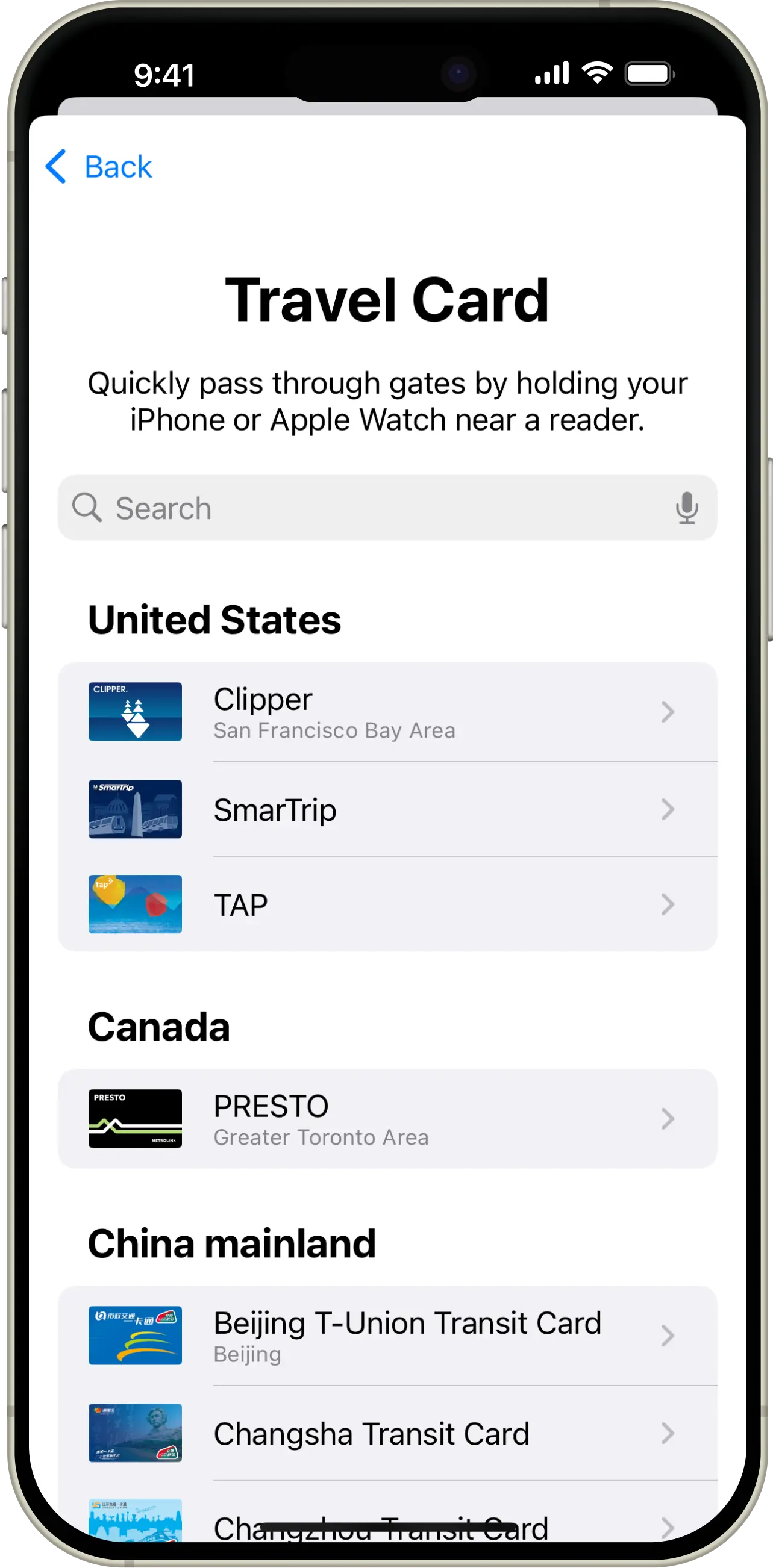 Travel cards on mobile phone