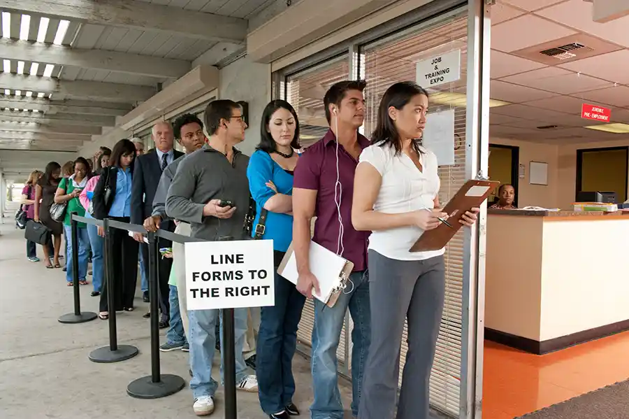 Long queue at a customer support center 